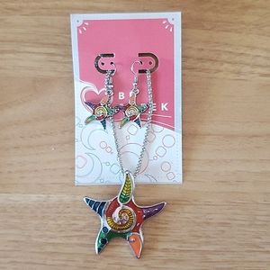 Rainbow mosaic starfish necklace & earrings